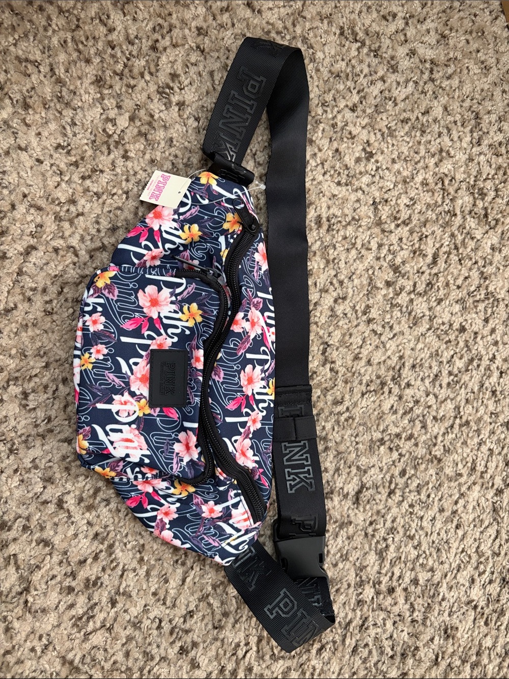 PINK Victoria's Secret Floral Navy & Pink Crossbody Belt Bag